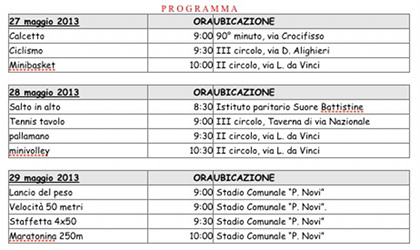 programma mini olimpiadi 2013 angri